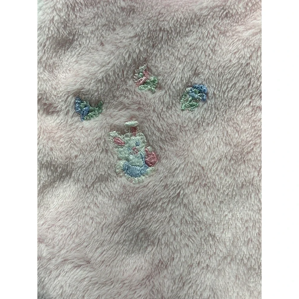 Vintage infant Pink Plush Fleece Sleep Sack Bunny Embroidered Wearable Blanket